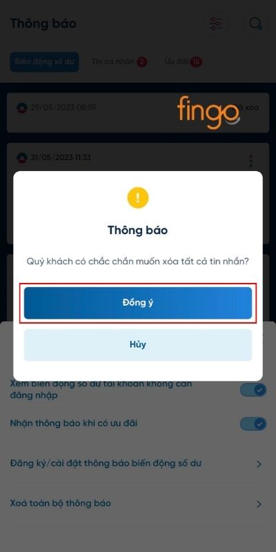 Đồng ý xóa toàn bộ thông báo biến động số dư