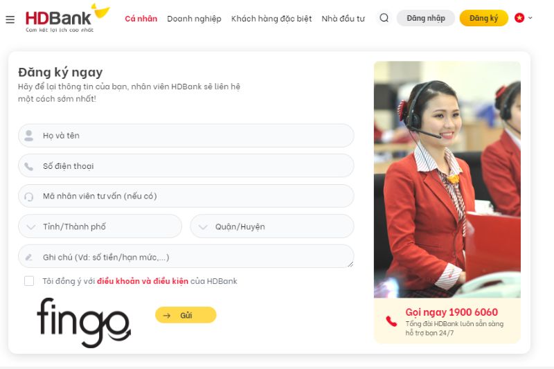 Điền thông tin và đợi nhân viên HDBank sẽ liên hệ để tư vấn