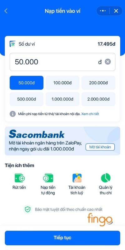 Nhập số tiền muốn nạp