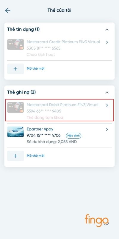 Chọn thẻ Vietinbank bị khóa
