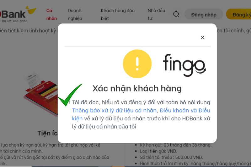 Đánh dấu vào ô để Xác nhận khách hàng