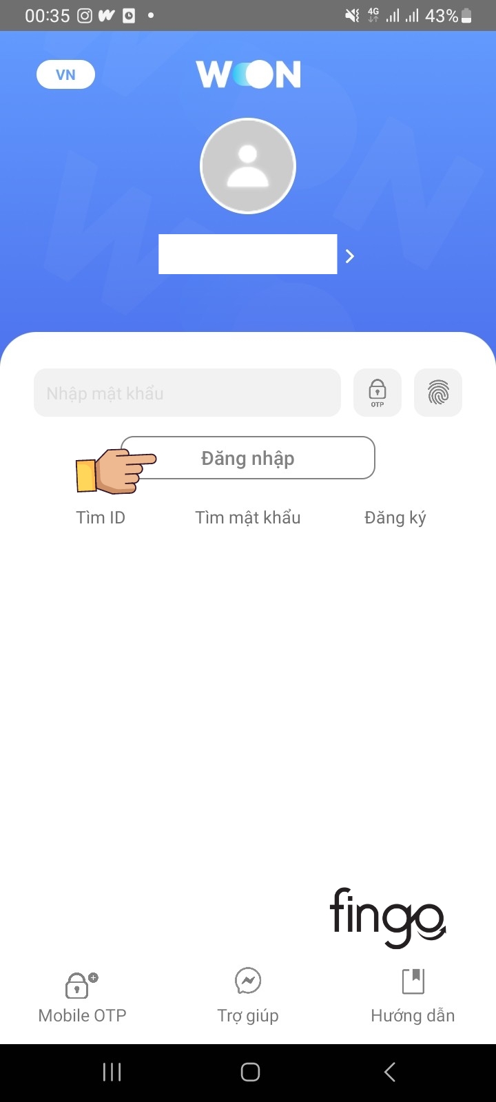 Đăng nhập vào app Woori WON Vietnam