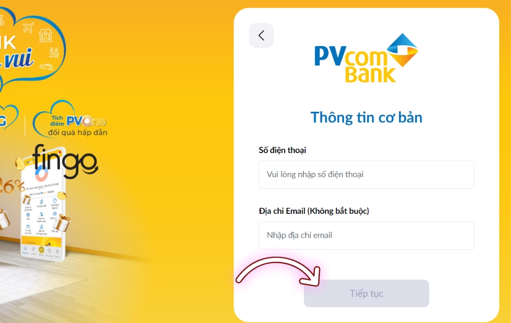 Nhập thông tin cơ bản và chọn tiếp tục