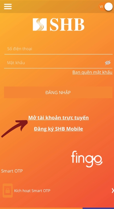 Nhấn chọn mở tài khoản trực tuyến