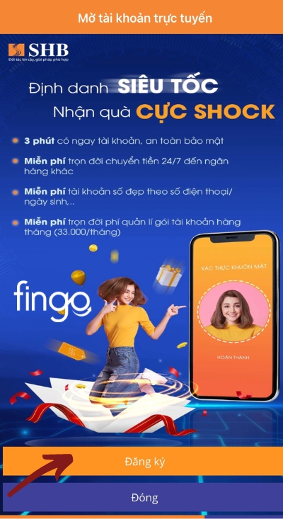 Nhấn chọn đăng ký