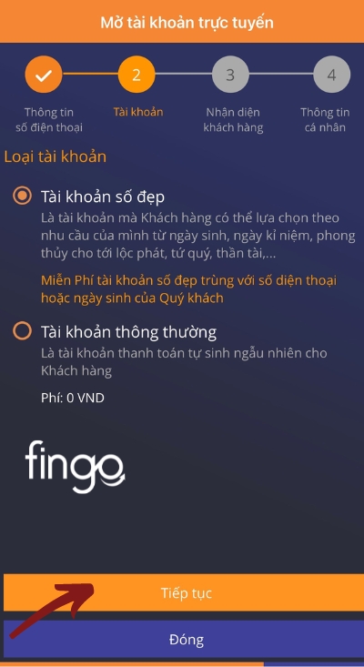 Tiếp tục nhấn chọn tài khoản số đẹp hoặc tài khoản thường