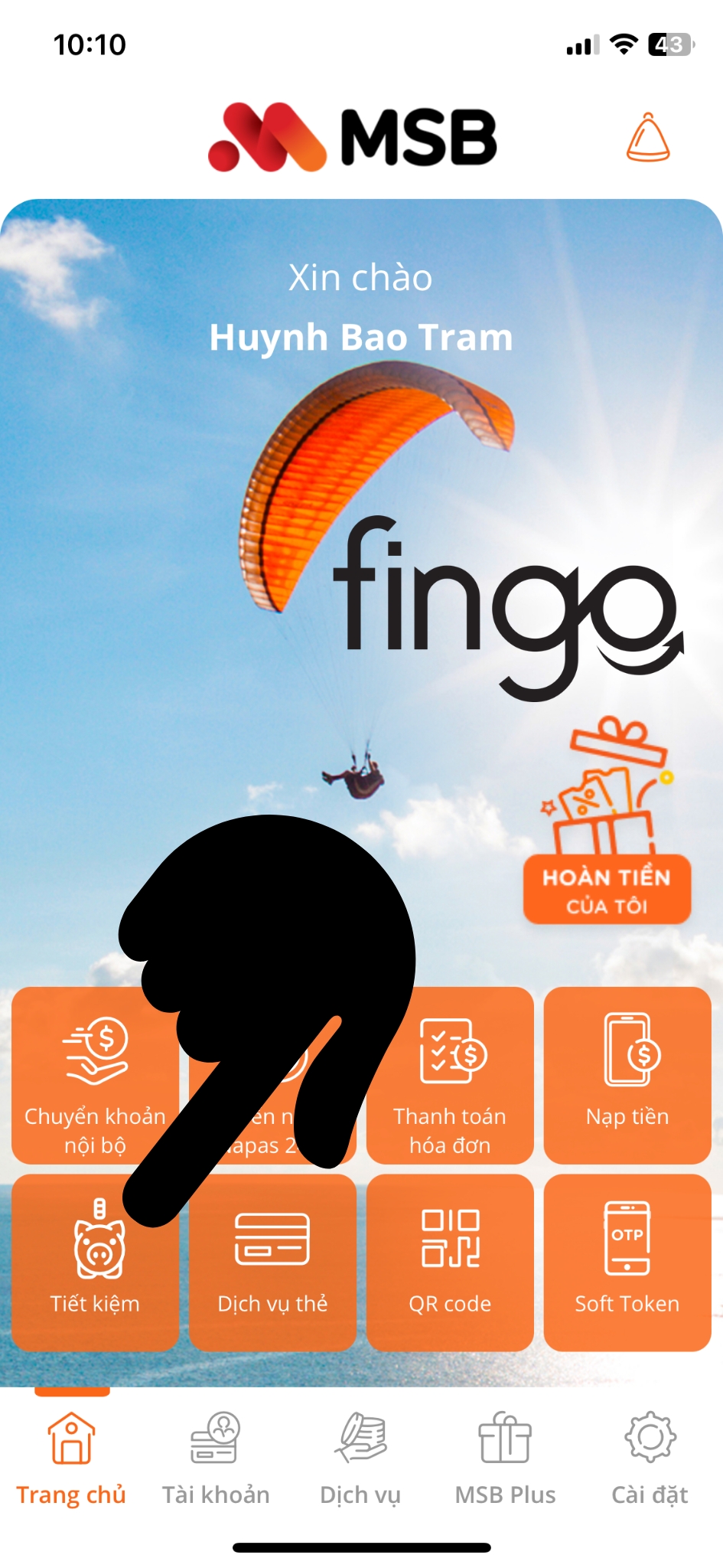 Đăng nhập vào ứng dụng MSB mBank.