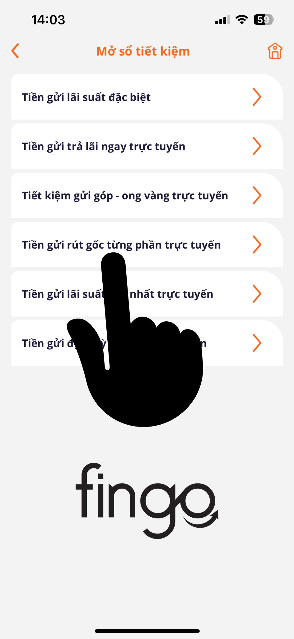 Chọn "Tiền gửi rút gốc từng phần trực tuyến".