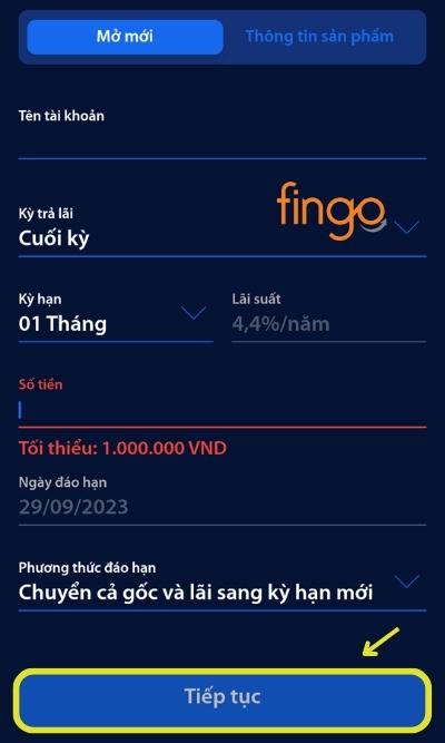Nhập số tiền và lựa chọn một số thông tin