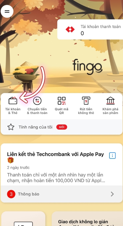Đăng nhập và chọn mục Tài khoản và thẻ