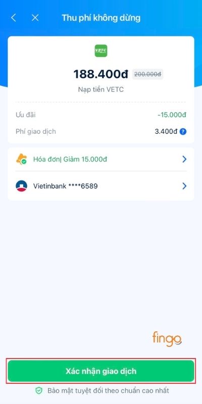Xác nhận giao dịch nạp tiền VETC qua ZaloPay