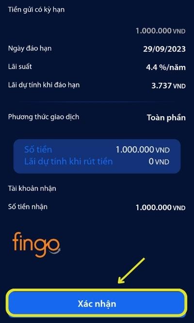 Xác nhận thông tin rút tiền tiết kiệm.