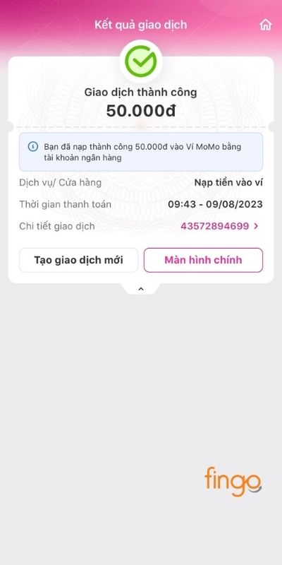 Chuyển tiền từ ZaloPay sang MoMo thành công