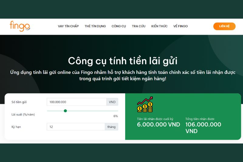 Công cụ tính lãi suất của Fingo