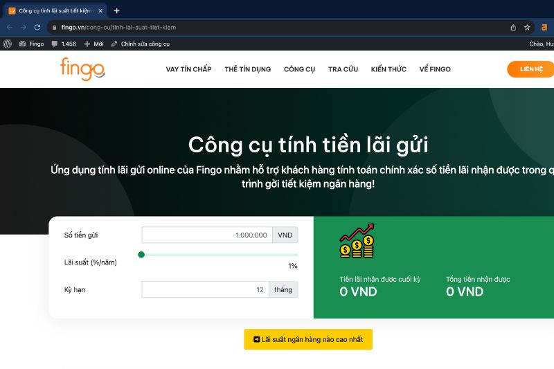 Truy cập vào "Công cụ tính tiền lãi gửi Fingo"