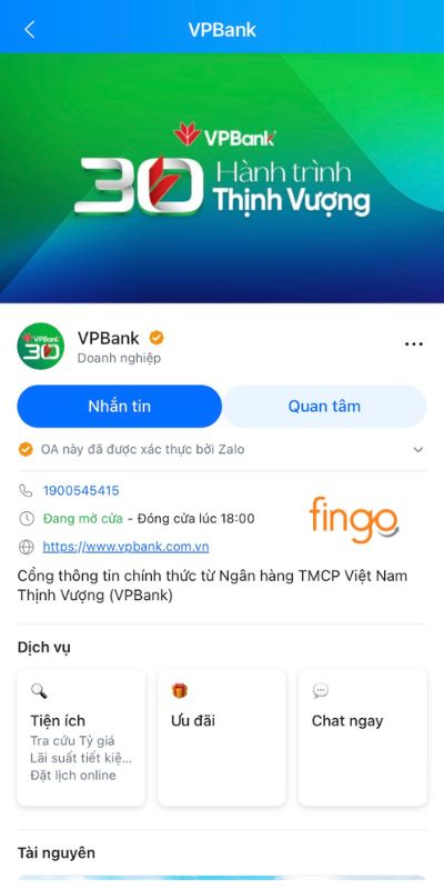 Hoặc liên hệ kênh CSKH VPBank trên Zalo để được hỗ trợ nhanh chóng