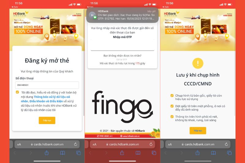 Nhập số điện thoại, OTP, đọc lưu ý khi chụp CCCD/CMND