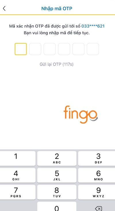 Nhập mã OTP được gửi về điện thoại