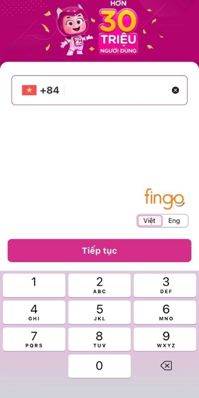 Nhập số điện thoại bạn đăng ký mở ví MoMo