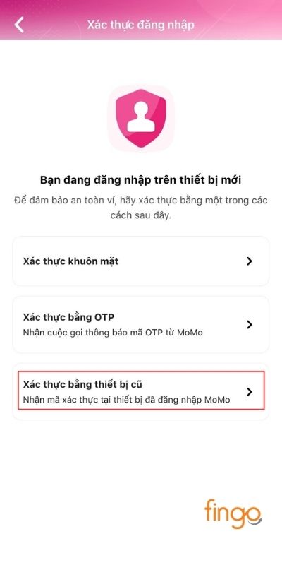 Chọn Xác thực bằng thiết bị cũ