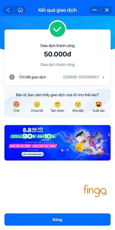 Chuyển tiền từ MoMo sang ZaloPay thông qua tài khoản ngân hàng thành công