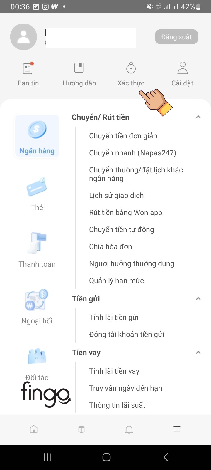Chọn "Xác thực"
