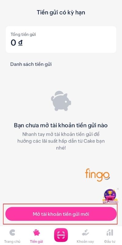 Chọn Mở tài khoản tiền gửi mới