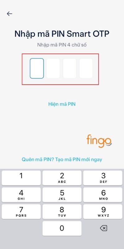 Nhập mã PIN để hoàn tất giao dịch gửi tiết kiệm online Cake