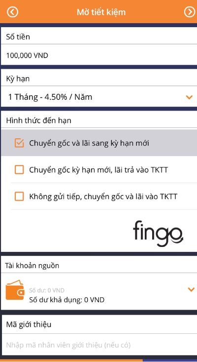 Nhập thông tin và chọn số tiền, hạn mức 