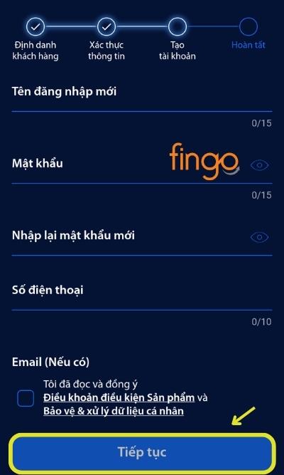 Tạo tài khoản, mật khẩu và nhập số điện thoại.