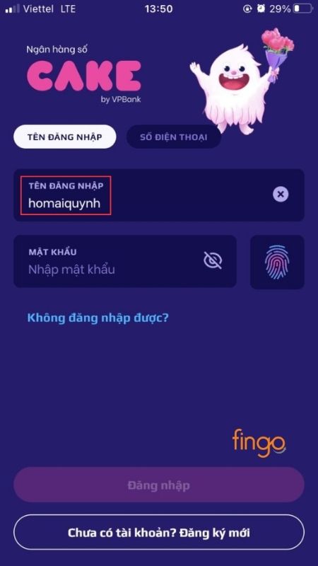 Đăng nhập vào Cake theo cách cũ bằng tên đăng nhập
