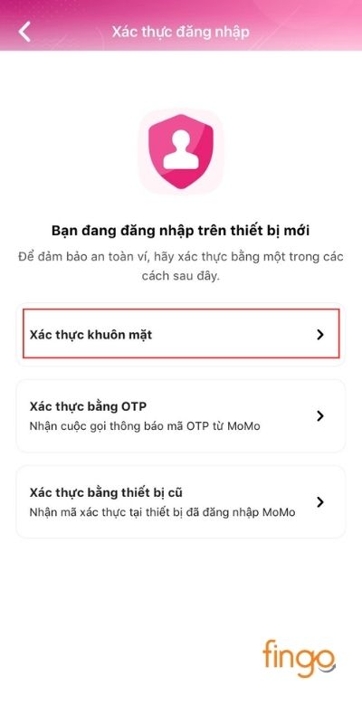 Chọn Xác thực khuôn mặt