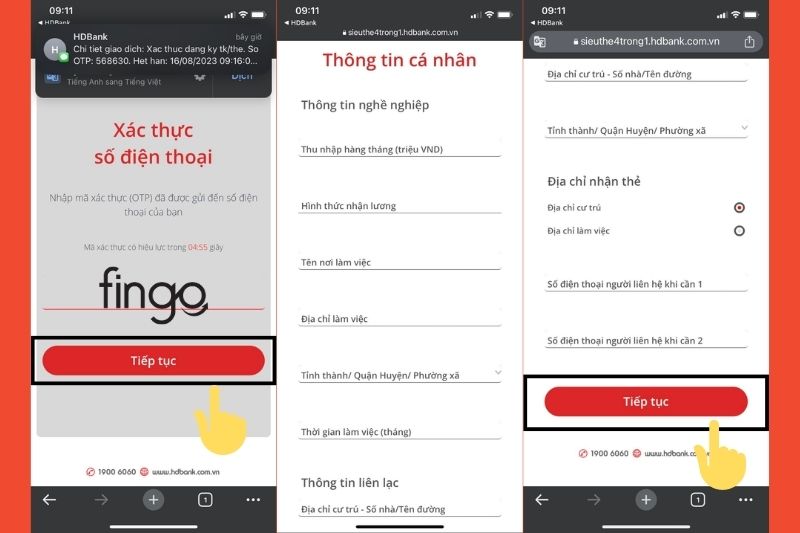 Nhập OTP và điền thông tin cá nhân chi tiết.