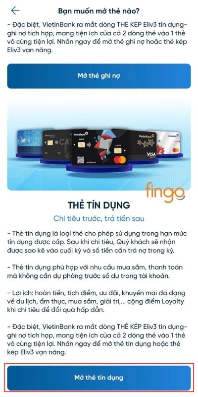 Chọn Mở thẻ tín dụng