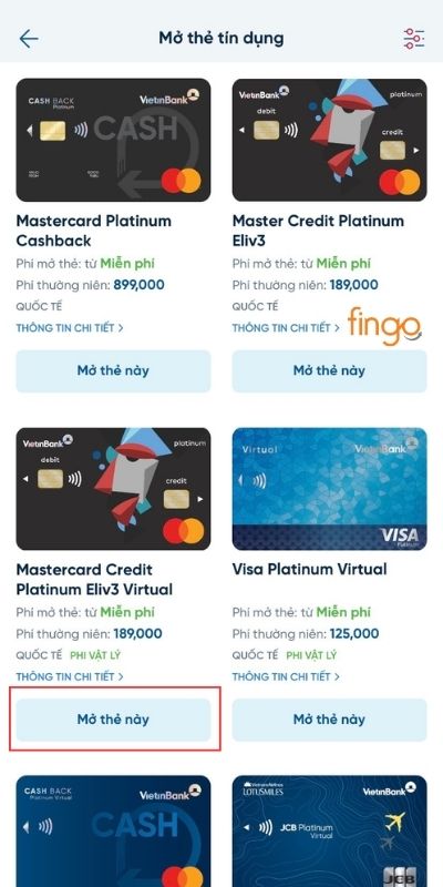 Chọn sản phẩm phù hợp và bấm Mở thẻ này