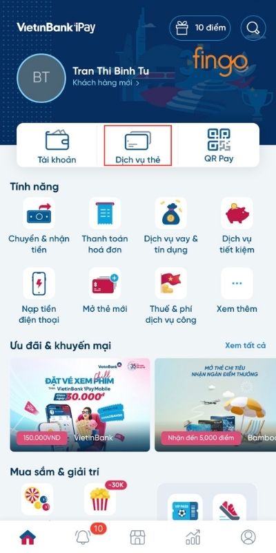 Chọn Dịch vụ thẻ