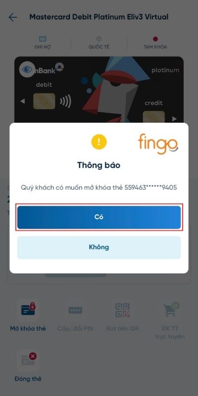 Xác nhận mở khóa thẻ
