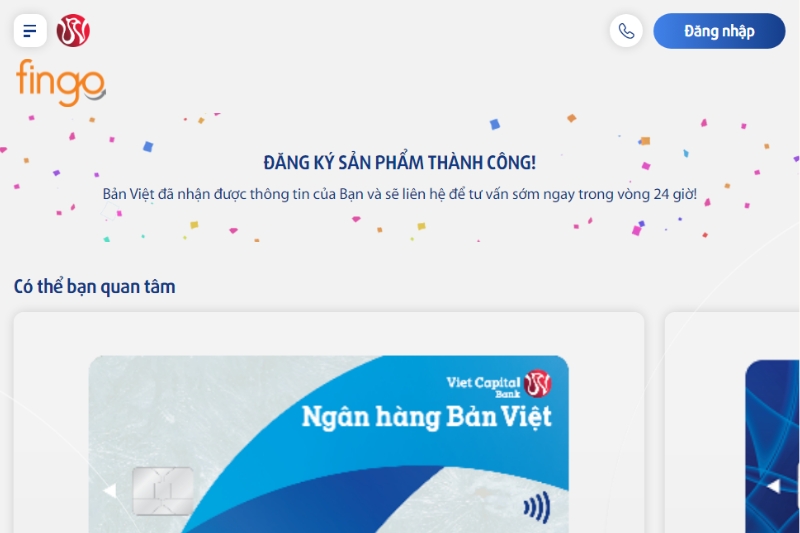Sau khi gửi thông tin, màn hình sẽ hiển thị thông báo đăng ký thành công.