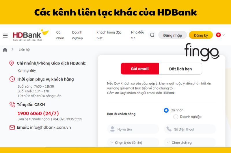Các kênh liên lạc khác của HDBank
