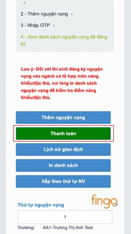 Nhấn nút Thanh toán