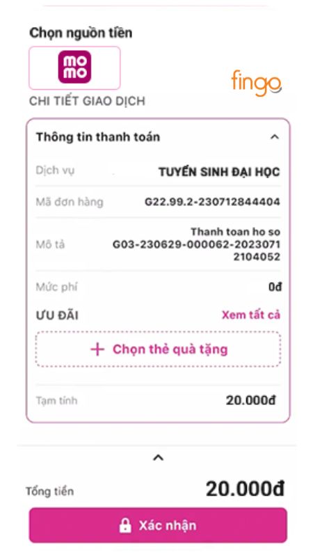Chọn nguồn tiền và mã giảm giá nếu có, sau đó bấm Xác nhận