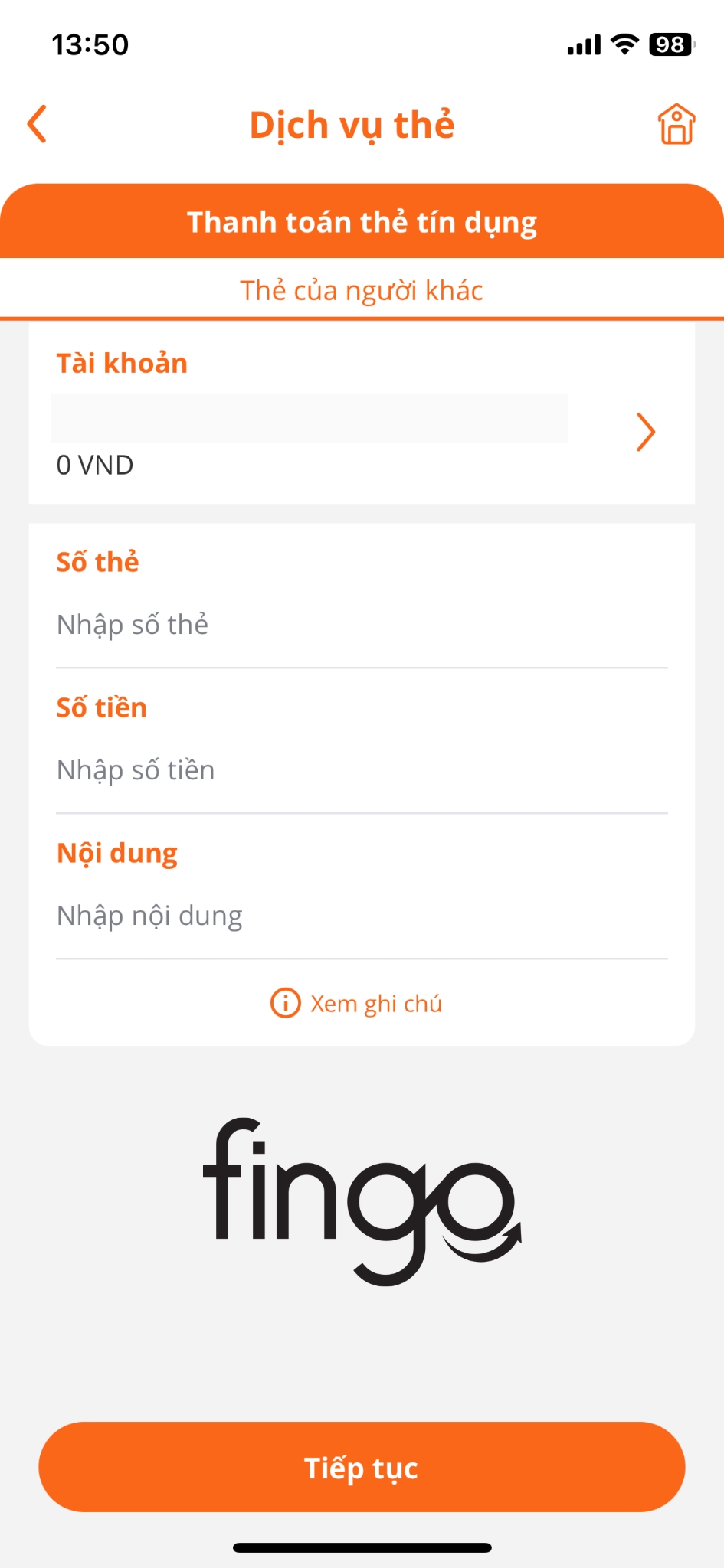 Nhập các thông tin thẻ của bạn.