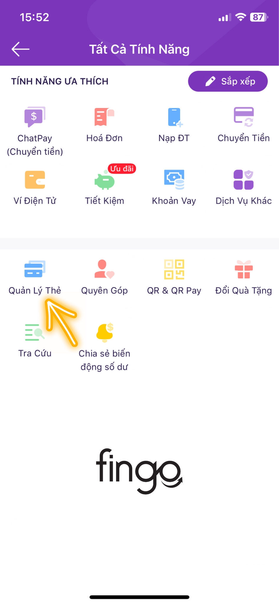 Chọn "Quản lý thẻ".
