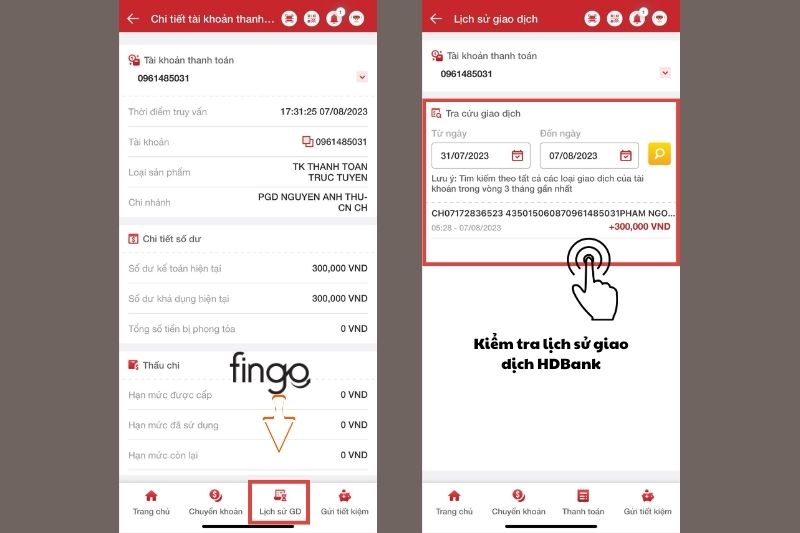 Cách kiểm tra lịch sử giao dịch HDBank trên ứng dụng HDBank