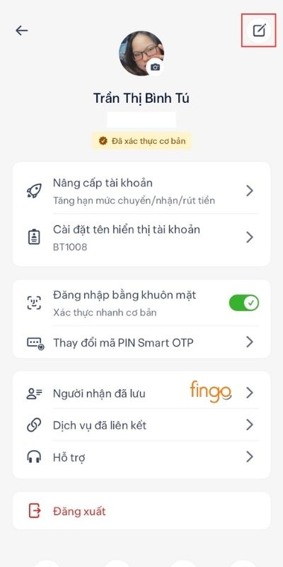 Nhấn vào biểu tượng chỉnh sửa thông tin cá nhân