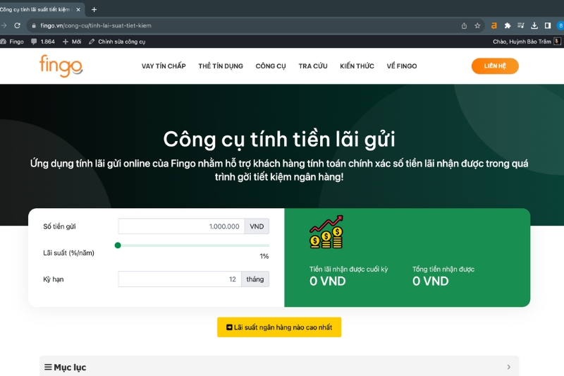 Cách tính lãi suất ngân hàng bước 1
