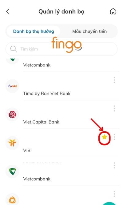 Sau khi thêm thành công tài khoản yêu thích, tài khoản ấy sẽ được đánh sao vàng nhằm phân biệt với các tài khoản khác trong danh sách thụ hưởng BIDV.