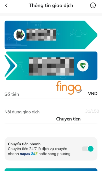 Nhập số tiền cần chuyển, chọn Tiếp tục