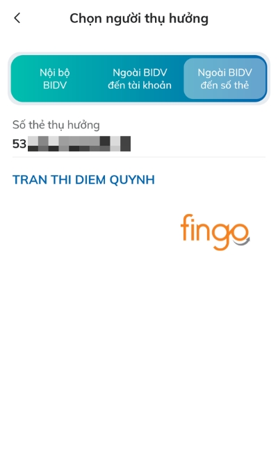 Nhập số thẻ thụ hưởng