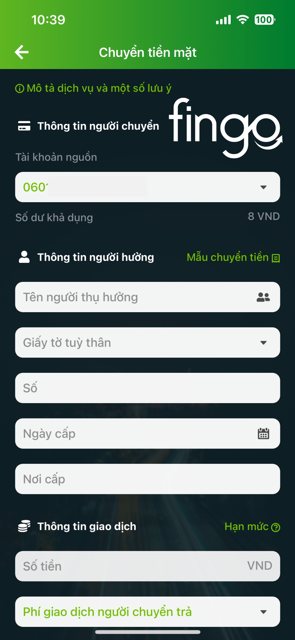 Cách chuyển tiền mặt Vietcombank bước 2